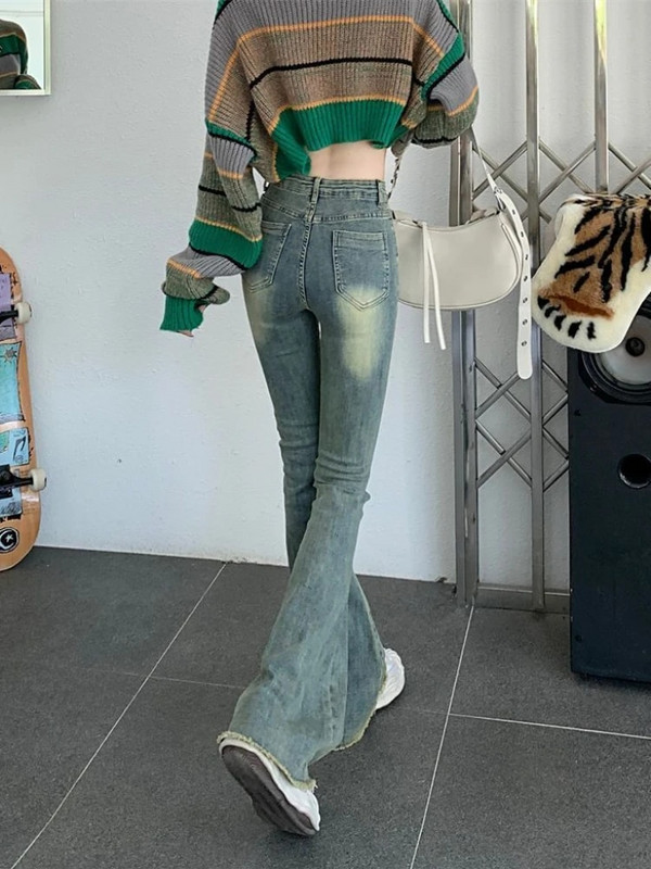 Široke traperice Ženske skinny visokog struka Estetska Y2k odjeća Traper hlače Vintage Isprane Retro Čišćenje korejske mode Ulično novo
