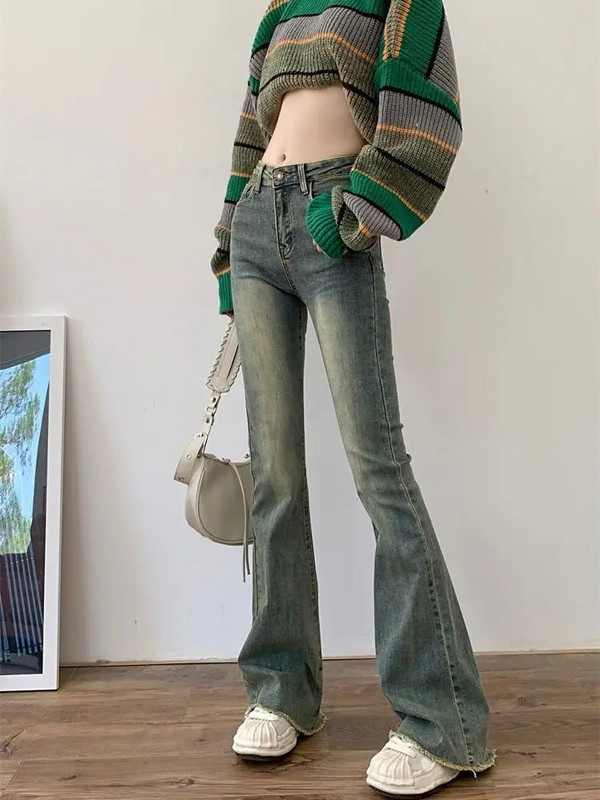 Široke traperice Ženske skinny visokog struka Estetska Y2k odjeća Traper hlače Vintage Isprane Retro Čišćenje korejske mode Ulično novo