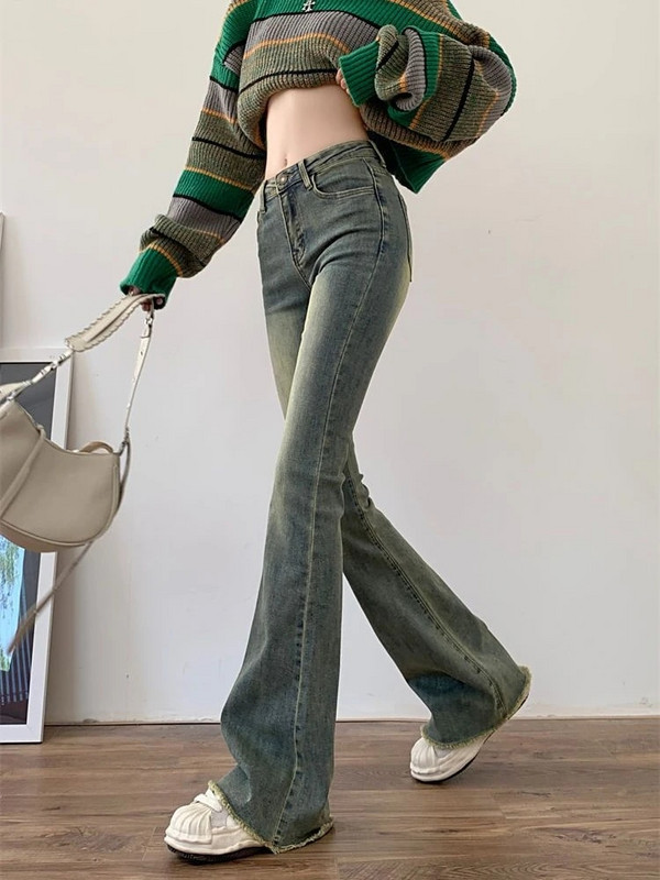 Široke traperice Ženske skinny visokog struka Estetska Y2k odjeća Traper hlače Vintage Isprane Retro Čišćenje korejske mode Ulično novo