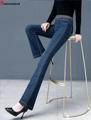 Vintage High Waist Flare Jeans Spring Denim Παντελόνι Εκτύπωση Pantalones Femme Μεγάλο μέγεθος 75kg Stretch Vaqueros Casual Skinny Hose