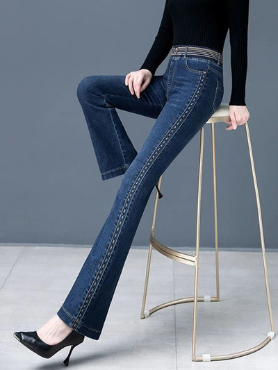 Vintage High Waist Flare Jeans Spring Denim Παντελόνι Εκτύπωση Pantalones Femme Μεγάλο μέγεθος 75kg Stretch Vaqueros Casual Skinny Hose