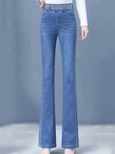 Vintage High Waist Flare Jeans Spring Denim Παντελόνι Εκτύπωση Pantalones Femme Μεγάλο μέγεθος 75kg Stretch Vaqueros Casual Skinny Hose