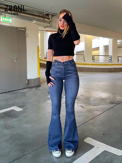 Proljeće Jesen Tanke modne Y2K plave traperice Ženske rastezljive traperice visokog struka Femme Hlače Vintage ležerne udobne traper hlače sa širokim šiljkom