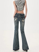 American High Street Spicy Girls traperice niskog struka Ženske jesenske vintage Y2K Design Sense Slim Kroj ravne hlače s širokim cijepanjem
