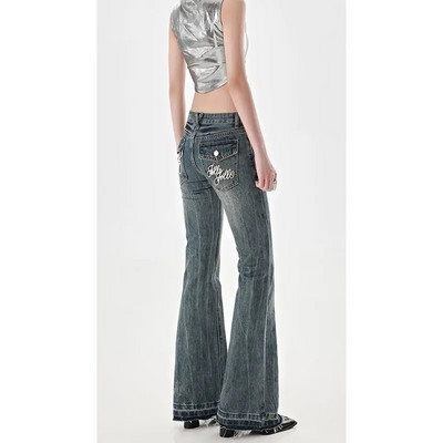 American High Street Spicy Girls traperice niskog struka Ženske jesenske vintage Y2K Design Sense Slim Kroj ravne hlače s širokim cijepanjem