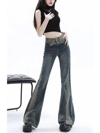 American High Street Spicy Girls traperice niskog struka Ženske jesenske vintage Y2K Design Sense Slim Kroj ravne hlače s širokim cijepanjem