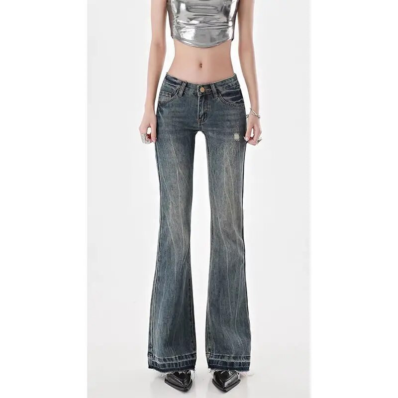 American High Street Spicy Girls traperice niskog struka Ženske jesenske vintage Y2K Design Sense Slim Kroj ravne hlače s širokim cijepanjem