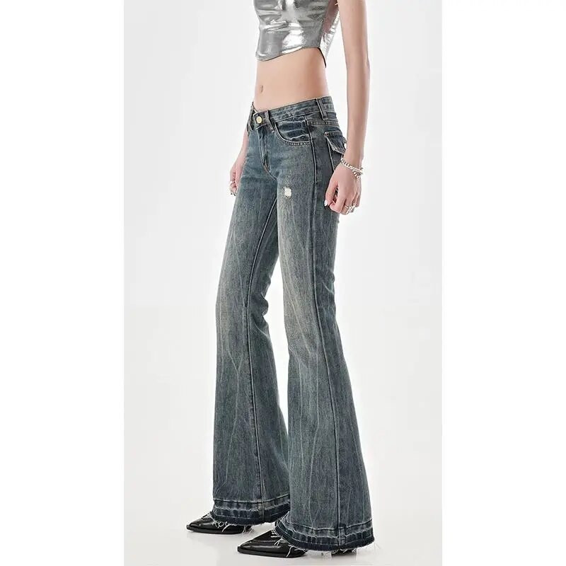 American High Street Spicy Girls traperice niskog struka Ženske jesenske vintage Y2K Design Sense Slim Kroj ravne hlače s širokim cijepanjem