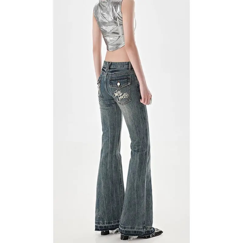 American High Street Spicy Girls traperice niskog struka Ženske jesenske vintage Y2K Design Sense Slim Kroj ravne hlače s širokim cijepanjem