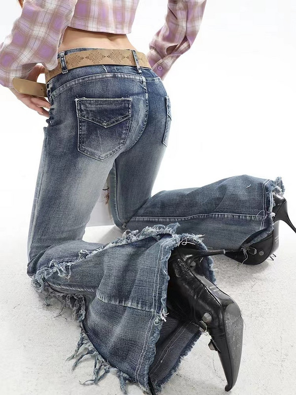 Amerikai retro Y2K flare farmer karcos karcos alsónadrág női divat gyaru farmer nadrág nyers szélű nadrág Hip-hop High Street