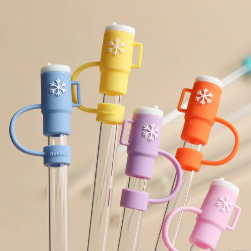 6PCS Silikonske navlake za slamke Kapa otporna na prljavštinu Štitnik za slamke za višekratnu upotrebu Uzorak za sladoled i kavu Poklopci od slamki 0,4 in/10 mm