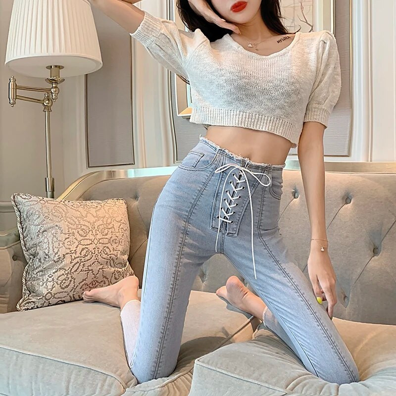 Farmer, női, 2021. nyár, új, világos színű, magas derekú, vékony, sztreccs, kilencpontos nadrágok, feszes ceruzanadrágok, trend