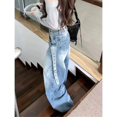 Američke retro isprane traperice Ženske nove korejske visoke ulične široke vrećaste traperice s visokim strukom, modne Y2K ravne hlače u Harajuku stilu