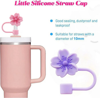 4PCS Силиконова капачка със сламка с цветя за чаша Стенли, сламка за капак 10 мм 0,4 инча, устойчиви на прах многократни капаци за сламки, капак за сламка