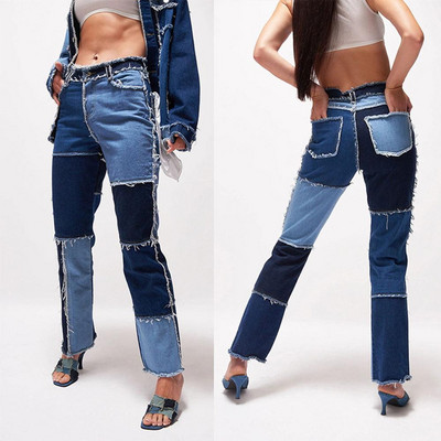 Pestrițe Patchwork Blugi skinny de damă, vintage, cu talie înaltă, prietene, denim, îmbrăcăminte de stradă, pantaloni de denim pentru femei