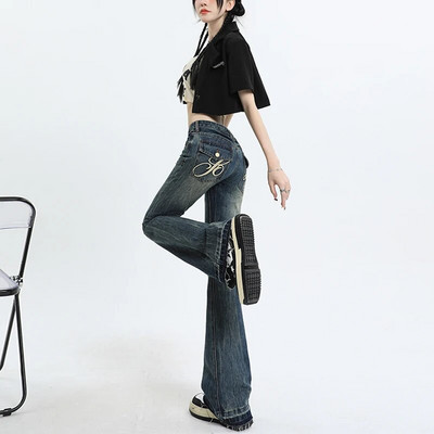 American High Street Vintage Denim Flare Püksid Naiste Pantalones De Mujer 2023 Fashion Street Y2K teksad Naiste hobuseraua püksid