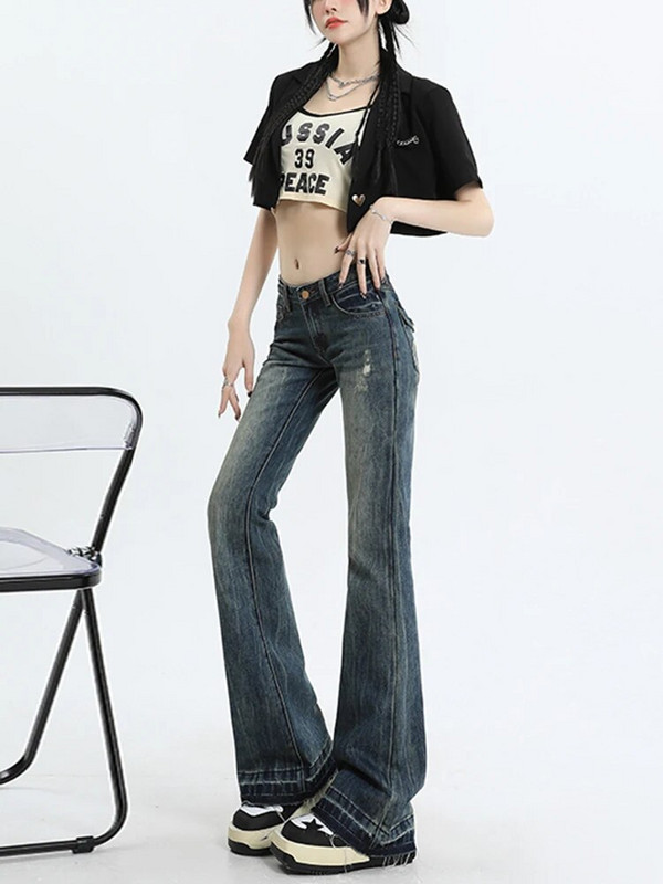 American High Street Vintage Denim Flare Püksid Naiste Pantalones De Mujer 2023 Fashion Street Y2K teksad Naiste hobuseraua püksid