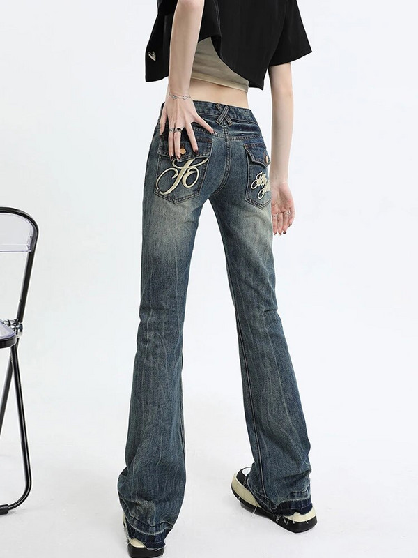 American High Street Vintage Denim Flare Püksid Naiste Pantalones De Mujer 2023 Fashion Street Y2K teksad Naiste hobuseraua püksid