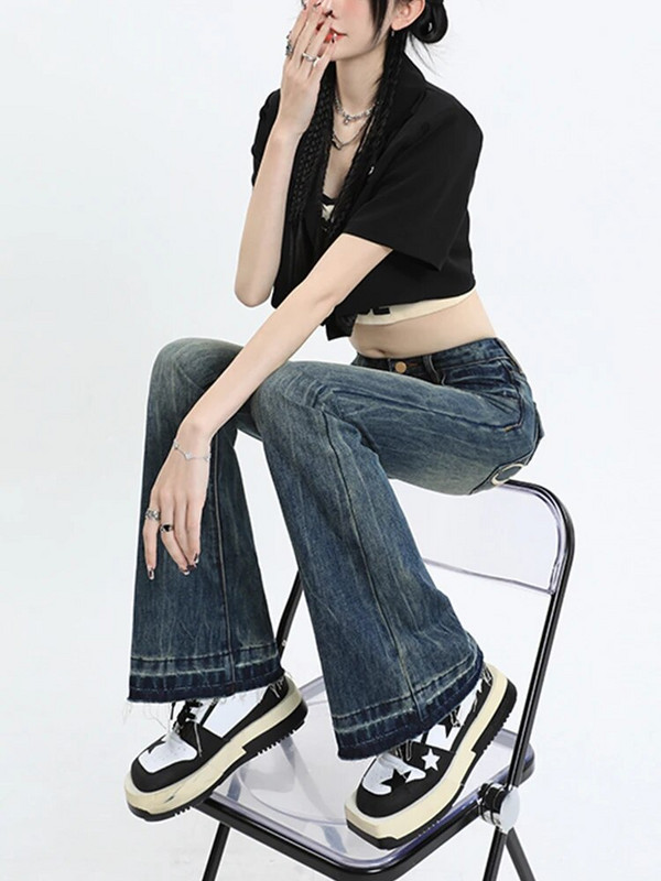 American High Street Vintage Denim Flare Püksid Naiste Pantalones De Mujer 2023 Fashion Street Y2K teksad Naiste hobuseraua püksid