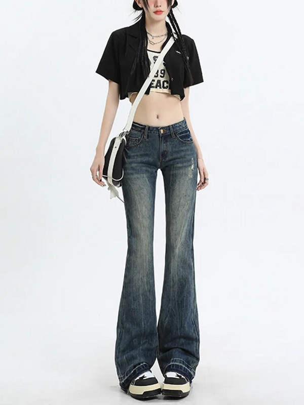 American High Street Vintage Denim Flare Püksid Naiste Pantalones De Mujer 2023 Fashion Street Y2K teksad Naiste hobuseraua püksid