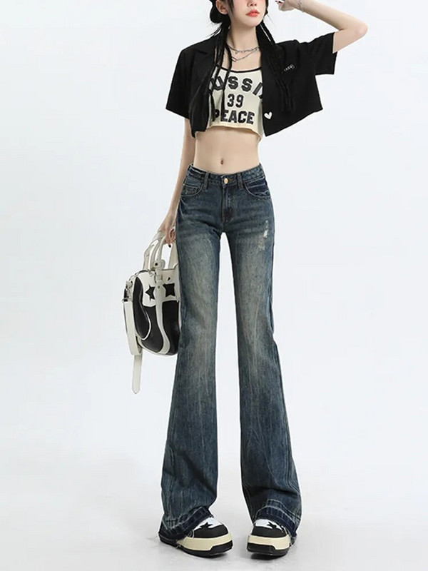 American High Street Vintage Denim Flare Püksid Naiste Pantalones De Mujer 2023 Fashion Street Y2K teksad Naiste hobuseraua püksid