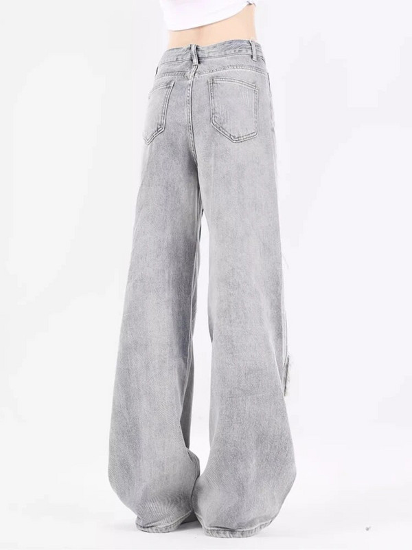 Plave ženske traperice visokog struka, američka ulična odjeća sa zvijezdama, Y2K stil, šik široke traperice, ženske široke traper hlače