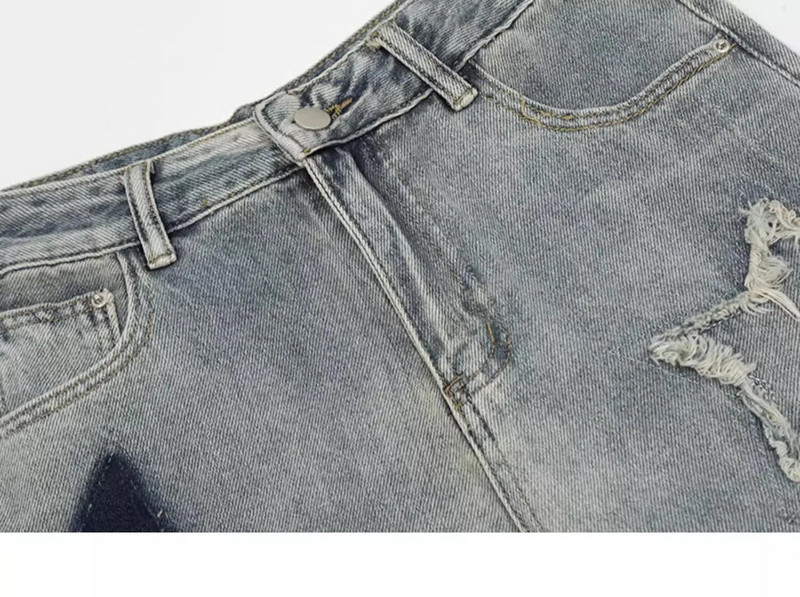 Plave ženske traperice visokog struka, američka ulična odjeća sa zvijezdama, Y2K stil, šik široke traperice, ženske široke traper hlače