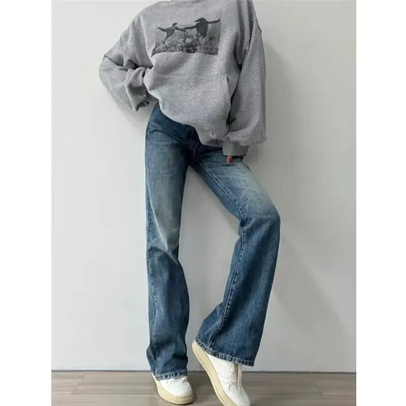 S-4XL Vintage Simplicity Jeans Ženske traperice za slobodno vrijeme Raznobojne široke nove ravne pune dužine proljetne nove ulične jednostavno studentske