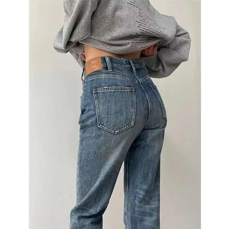 S-4XL Vintage Simplicity Jeans Ženske traperice za slobodno vrijeme Raznobojne široke nove ravne pune dužine proljetne nove ulične jednostavno studentske