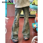 Amerikai vintage magas derekú High Street stílusú kék egyenes farmer nadrág Női széles szárú nyomattáska táskás Y2K retro farmer nadrág