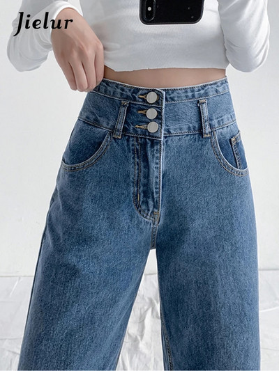 Jielur Blue Vintage Γυναικεία Τζιν ψηλόμεση ίσια βαμβακερή φαρδιά τζιν παντελόνι 90S Aesthetic Urban Fashion Baggy