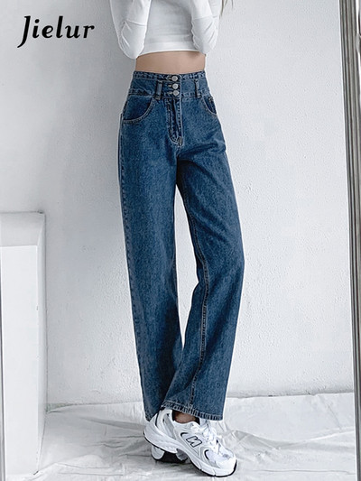 Jielur Blue Vintage Γυναικεία Τζιν ψηλόμεση ίσια βαμβακερή φαρδιά τζιν παντελόνι 90S Aesthetic Urban Fashion Baggy