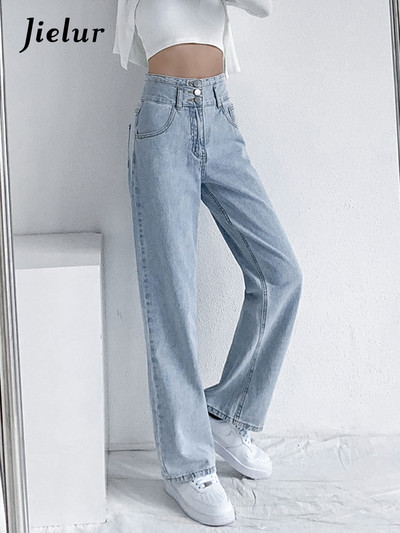 Jielur Blue Vintage Γυναικεία Τζιν ψηλόμεση ίσια βαμβακερή φαρδιά τζιν παντελόνι 90S Aesthetic Urban Fashion Baggy