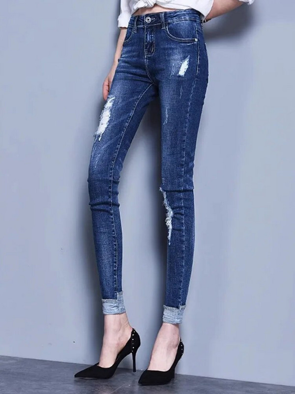 Hole Skinny Pencil Jeans visokog struka Korejski Streetwear Stretch Manžete Traper Hlače Proljeće Jesen Vintage Do gležnja Kot Pantolon