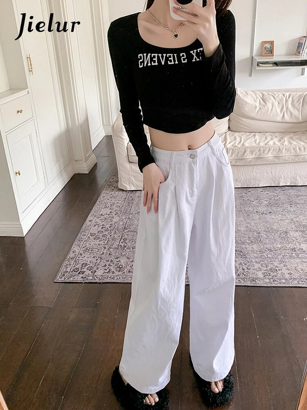 Jielur New Loose High Waist Γυναικεία Τζιν Casual Simple Basic Chicly Jeans Γυναίκα Λευκή μόδα Street Straight Leg Παντελόνι Γυναικείο