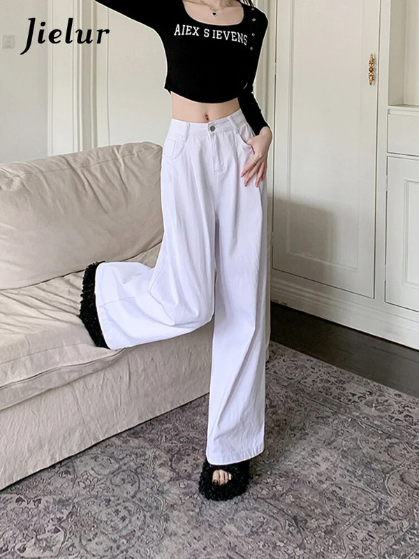Jielur New Loose High Waist Γυναικεία Τζιν Casual Simple Basic Chicly Jeans Γυναίκα Λευκή μόδα Street Straight Leg Παντελόνι Γυναικείο