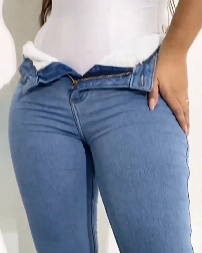 Ψηλόμεσο Stretch Slim-fit Shaping Jeans Απόλυτο γυναικείο μακρύ τζιν τζιν από ισχίο έως σέξι