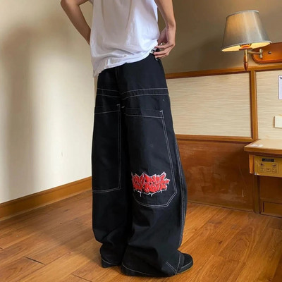 Ulične ženske retro modne Y2K crne široke traperice Hip-hop Harajuku traperice s mačjim printom Punk ležerne ravne hlače širokih nogavica