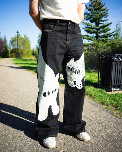 Gatvės moterys Retro mados Y2K juodi maišeliai Džinsai Hip-hop Harajuku Cat Print Džinsai Punk Laisvalaikio tiesios kojos plačios kelnės