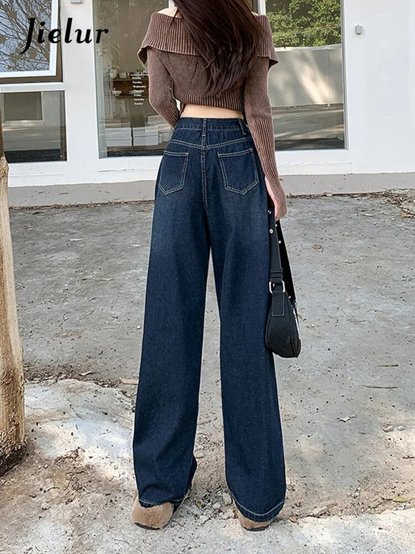 Jielur Jesenske nove vintage uske ženske traperice visokog struka široke hlače ravnih nogavica Ženske modne ulične jednostavne osnovne ženske traperice