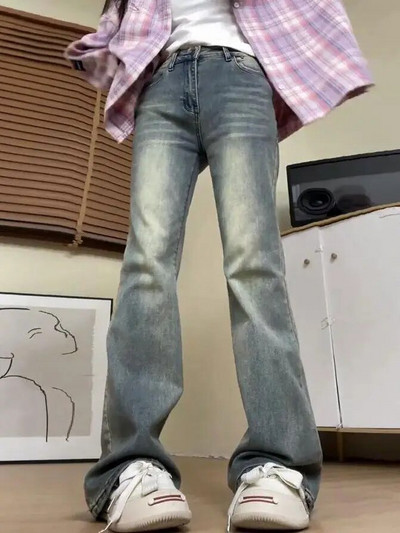 Vintažiniai mažo aukščio, mikro nuskurę džinsai, skalbiami krovininės kelnės moteriškos Y2K tendencijos platėjančios pasagos kelnės gatvės drabužiai