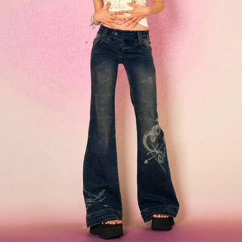 Darlingaga Y2K Grunge Fairycore Chic Skinny Χαμηλό Rise Φαρδύ τζιν Γυναικεία Vintage αισθητική καρδιά με στάμπα τζιν παντελόνι μπότας