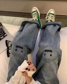 GIDYQ Vintage zâmbitor blugi brodați femei moda drăguț talie înaltă pantaloni drepți casual largi pantaloni largi toamnă