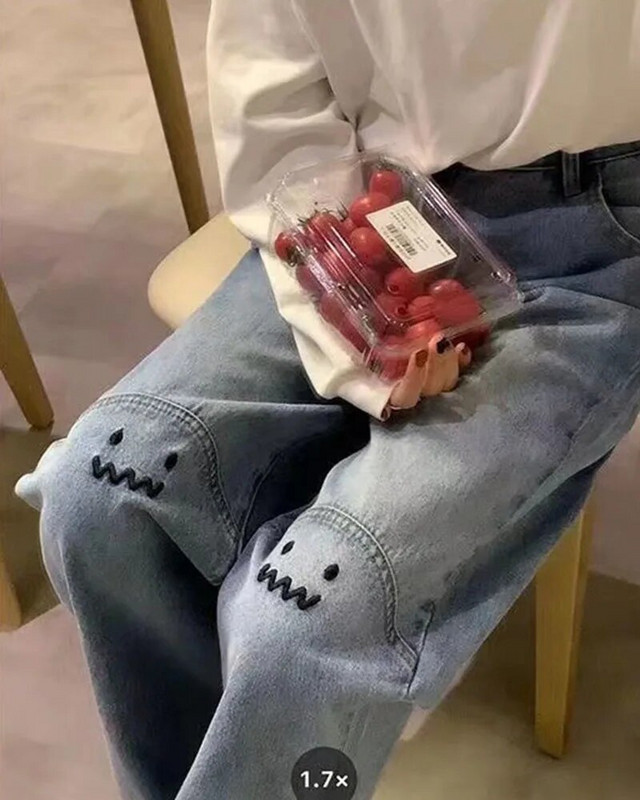 GIDYQ Vintage zâmbitor blugi brodați femei moda drăguț talie înaltă pantaloni drepți casual largi pantaloni largi toamnă