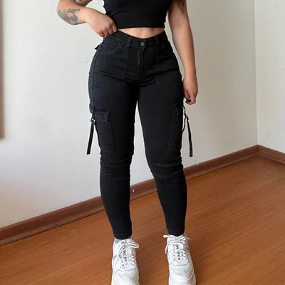 Pantaloni noi de denim vintage, pentru femei, blugi skinny cu talie înaltă Y2K, pentru femei, îmbrăcăminte neagră, pantaloni stretch casual, tendințe de modă