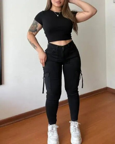 Nove vintage traper hlače Ženske Y2K uske traperice visokog struka za žene Crne ulične ležerne rastezljive hlače Modni trend