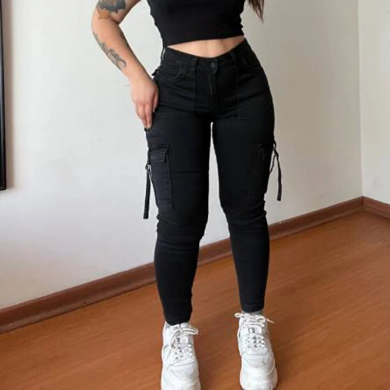 Nove vintage traper hlače Ženske Y2K uske traperice visokog struka za žene Crne ulične ležerne rastezljive hlače Modni trend