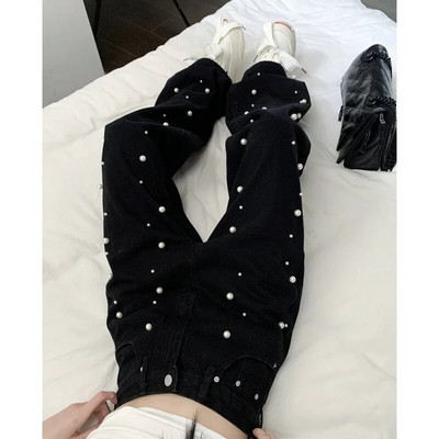 Y2k Jeans Ženske jakne biserne traperice visokog struka Svestrane traperice koje se vuku po podu Džinsy Ženski