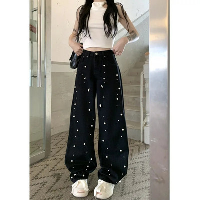 Y2k Jeans Ženske jakne biserne traperice visokog struka Svestrane traperice koje se vuku po podu Džinsy Ženski