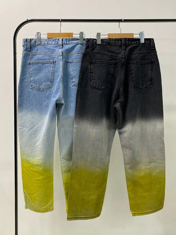 Traperice Ženske traperice visokog struka Y2K Gradient Button Denim Hlače Dizajnerske uske ulične modne ravne hlače za proljeće 2024.